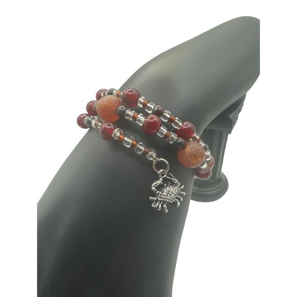 Red and Black Wire Wrap Bracelet with Crab Charm - Picture 2 of 4